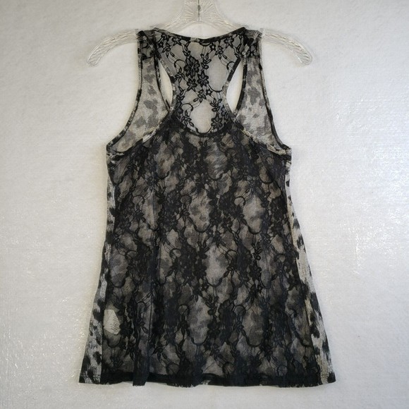 Mary Jane Tank Top Women Size Small Animal Print Lace Back Black Gray USA - Picture 2 of 9